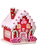 5" Red Gingerbread Cookie Candy Christmas Village House with Light Timer