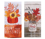 COUNT YOUR BLESSINGS FAMILY GATHERS Fall Flowers Kitchen Towel Set of 2