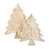 Rustic Carved Wood Christmas Tree Shaped Serving Tray Set of 2
