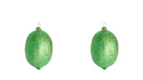 Glittery Green Sugared Lime Faux Fruit Christmas Ornament Set of 2