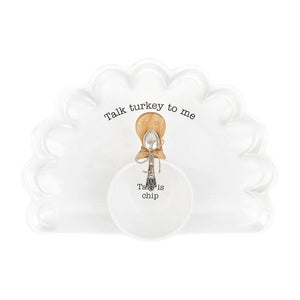 Mud Pie Home TURKEY SHAPED Thanksgiving Chip Platter and Dip Bowl Serving Set