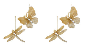 4" Gold Glitter Butterfly and Dragonfly Christmas Ornament Set of 4