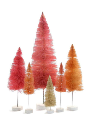 Ombre Hue Christmas Village Bottle Brush Trees Set of 6 Pink Colors