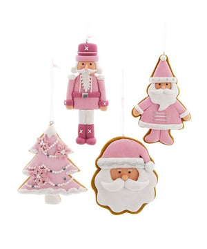4.5" Pale Pink White Iced Cut-Out Santa Christmas Cookie Ornament Set of 4