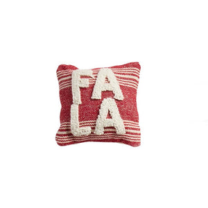 FA LA Hook with Red Stripe Grainsack 8" Sq Mini Christmas Pillow