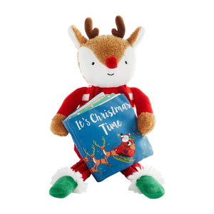 Mud Pie Kids REINDEER Plush Toy with Soft Cover Fabric Baby Board Book Christmas Set