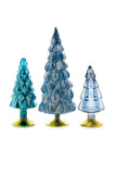 Cody Foster 4"-6.75" Tall Matte and Mirror Glass Christmas Village Tree Set of 3 Blue