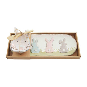 Mud Pie Home Easter Bunny Trio Serving Tray and Rabbit Dip Cup Stoneware Set