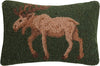 Woodland Mountain Moose Cabin Home Hooked Wool Pillow