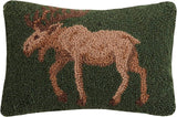Woodland Mountain Moose Cabin Home Hooked Wool Pillow