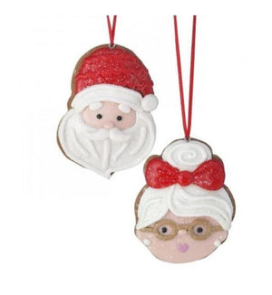 4" Gingerbread Cookie Santa And Mrs Claus Christmas Ornament Set of 2