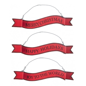 Large 4.5" Christmas Greeting Banner Ornament Set of 3