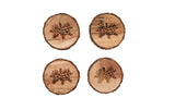 Tree Slice Wood Pine Cone Etched Drink Glass Winter Coaster Set of 4