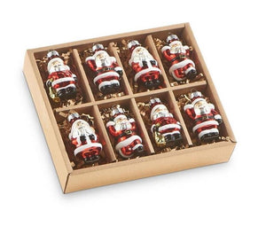 RAZ 2" Mini Santa Glass Christmas Ornament Box Set of 8