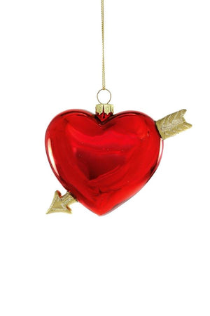Cody Foster Shiny Red Heart with Gold Cupid Arrow Love Valentine Glass Ornament