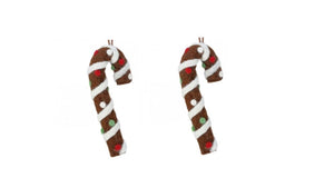 6" Gingerbread Candy Cane Felted Christmas Ornament Set of 2