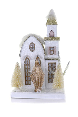 Cody Foster 10.5" White with Gold Trim Petite Christmas Village House with Angel