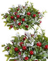 4.5" Snowy Boxwood and Berries Christmas Votive Candle Ring Set of 2