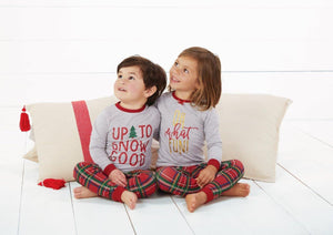 Mud Pie Kids Tartan Red Plaid Christmas Boys Pajamas "Up to Snow Good"