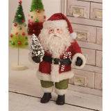 Retro Posable Santa Holding Tree with Felted Suit Christmas Figure