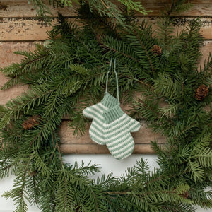 Ragon House 4" Aqua Blue White Stripe Knit Christmas Mitten Pair on String Ornament Aqua