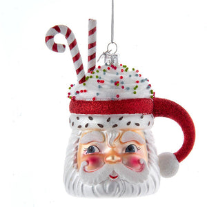 Noble Gems Glass Retro Santa Mug of Cocoa with Candy Christmas Ornament