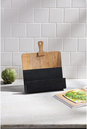 Mud Pie Home Black Two-Tone Wood Paddle Style Computer Tablet Cookbook Holder