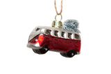 Tiny Red Holiday VW Bus Van Christmas Village Glass Ornament