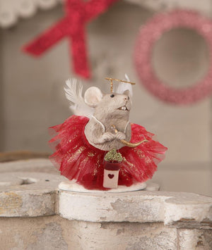 4" Valentine's Day Pixie the Mouse Fairy Figure with Red Tutu and Halo