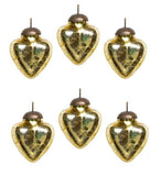 2" Mini Mercury Colored Glass Heart Shaped Ornaments, Set of 6